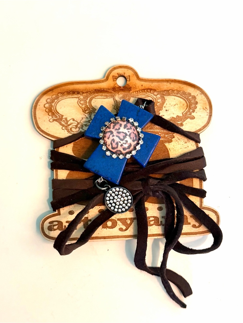 Blue Cross Charm Suede Wrap Watch Bracelet
